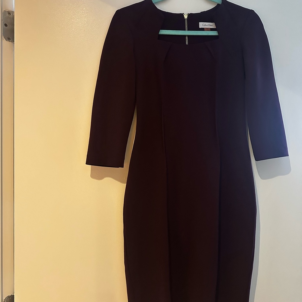 Calvin Klein Black Sheath Dress 3/4 Sleeve Crew Neck